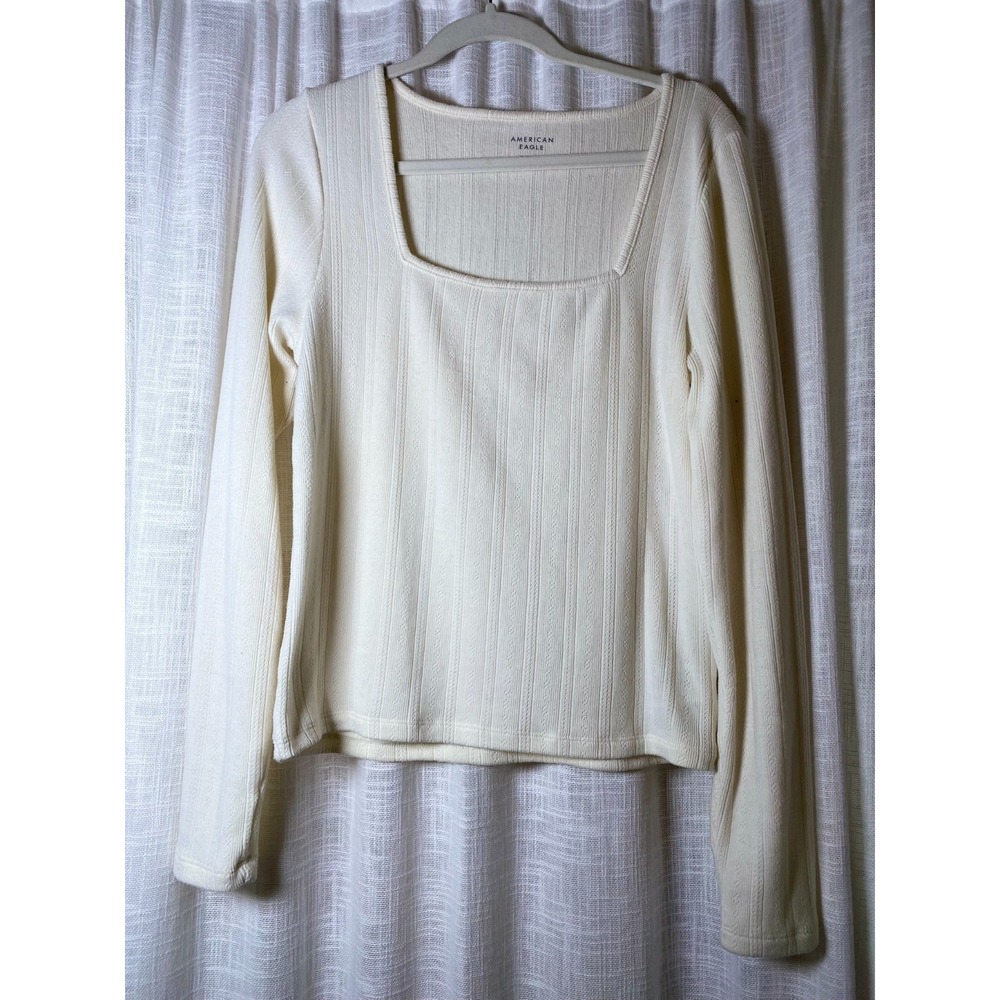 American Eagle Pointelle Square Neck Top XL Cream Soft Dainty Girly NEW